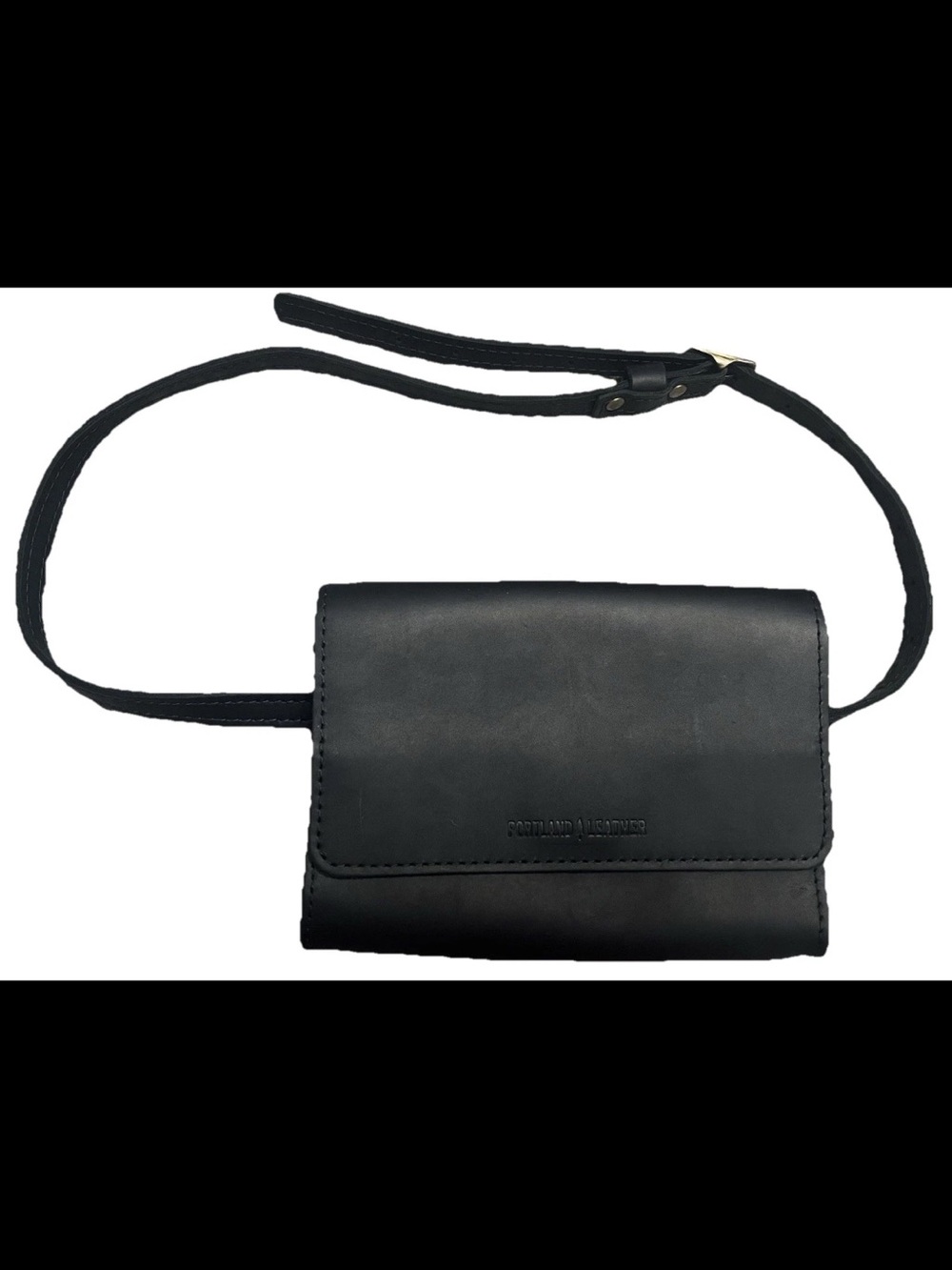 Portland Leather Goods Black Basic Belt Bag Leather Crossbody EUC
